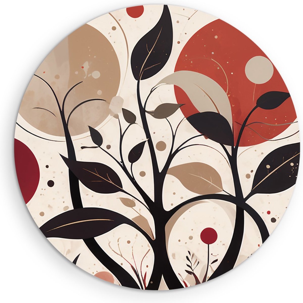 Saammp Muurcirkel Hout - Planten - Beige - Abstract - Ø 40 - Wandcirkel - Wanddecoratie Cirkel - Muurdecoratie Woonkamer - Slaapkamer decoratie - Rond Schilderij