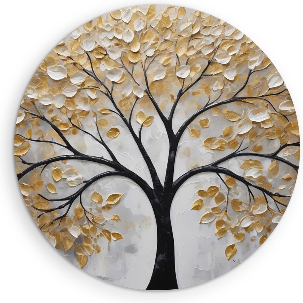 Saammp Forex Muurcirkel - Winterboom met goud - Abstract - Ø 50 - Wandcirkel - Wanddecoratie Cirkel - Muurdecoratie Woonkamer - Slaapkamer decoratie - Rond Schilderij