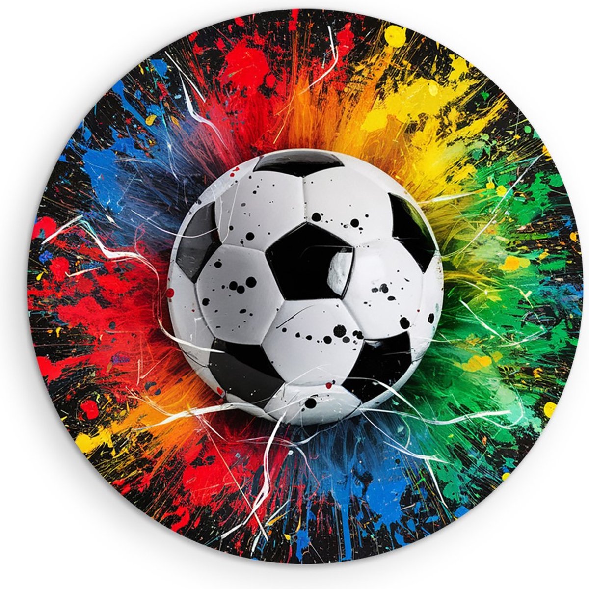 Saammp Muurcirkel Hout - Voetbal - Abstract - Ø 30 - Wandcirkel - Wanddecoratie Cirkel - Muurdecoratie Woonkamer - Slaapkamer decoratie - Rond Schilderij