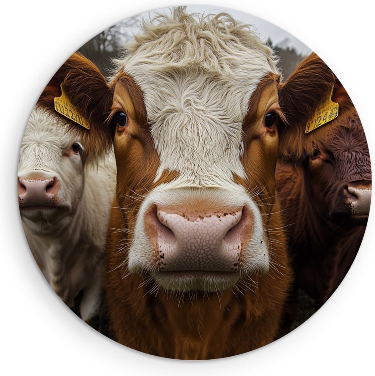 Saammp Forex Muurcirkel - Koeien van dichtbij - Natuur - Dieren - Ø 80 - Wandcirkel - Wanddecoratie Cirkel - Muurdecoratie Woonkamer - Slaapkamer decoratie - Rond Schilderij