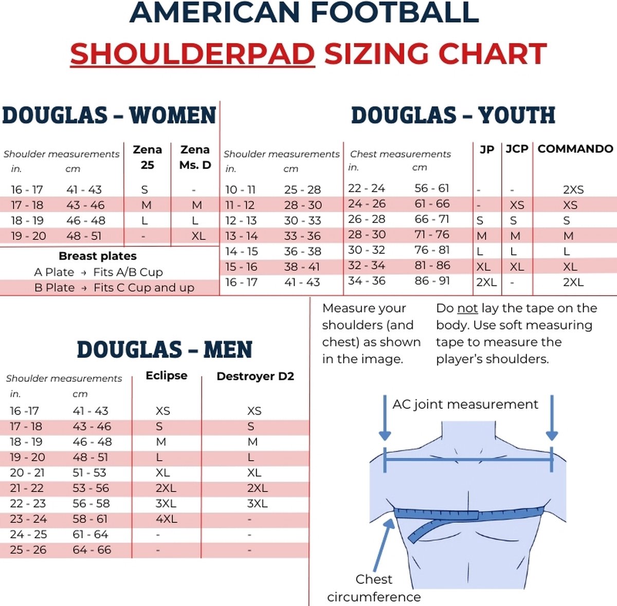 Douglas American Football Shoulder Pads Schouderbescherming | Maat M (Dames/Vrouwen) QB / WR / DB / LB / K
