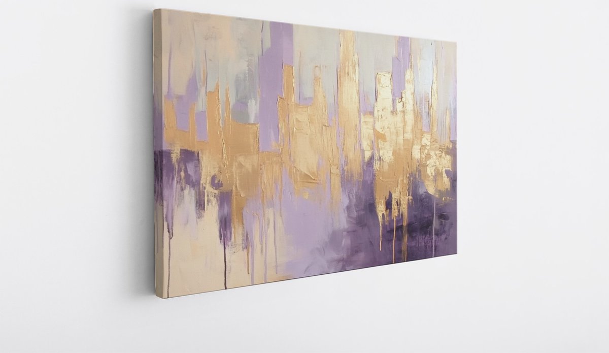 Saammp Canvas Schilderij - paars goude horizon - Abstract - 30x20 - Foto op canvas - Wanddecoratie - Muurdecoratie Woonkamer - Slaapkamer decoratie - Canvas Print Multicolor