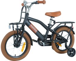 Totsy Kinderfiets 14 inch - jongensfiets 3-5 jaar - zijwieltjes - zwart