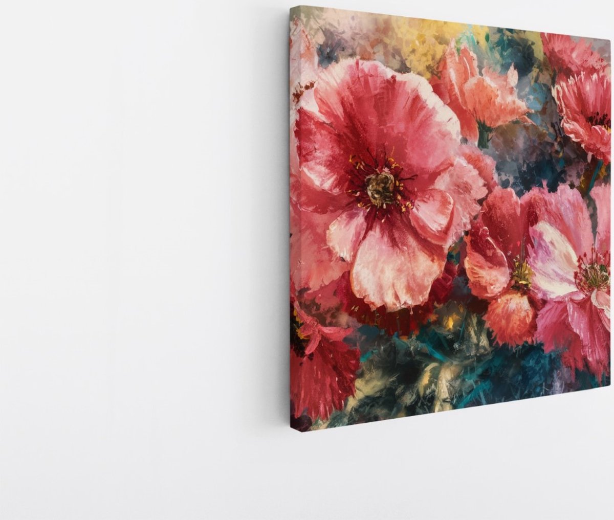 Saammp Canvas Schilderij - grote roze Bloemen - Abstract - 40x40 - Foto op canvas - Wanddecoratie - Muurdecoratie Woonkamer - Kantoor Decoratie Multicolor