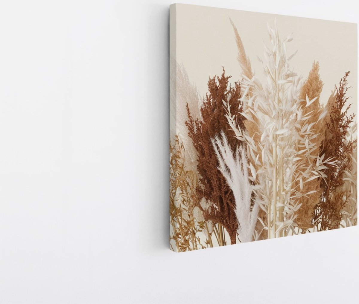 Saammp Canvas Schilderij - Gedroogde Pampasgras Compositie - Natuur - Rustiek - 60x60 - Foto op canvas - Wanddecoratie - Muurdecoratie Woonkamer - Kantoor Decoratie Multicolor