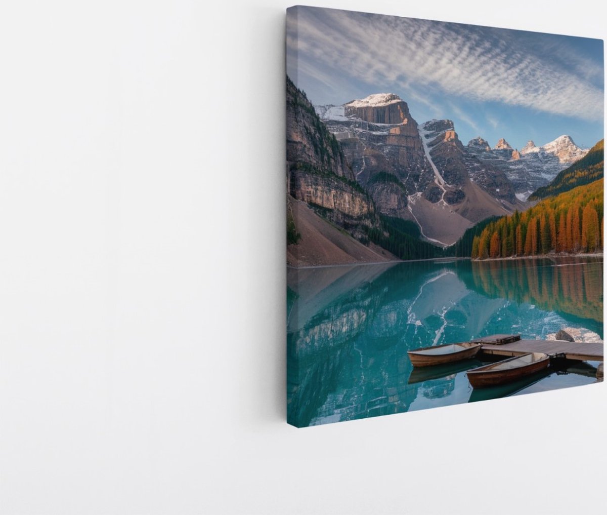 Saammp Canvas Schilderij - Boten tussen de bergen - Landschap - Natuur - 60x60 - Foto op canvas - Wanddecoratie - Muurdecoratie Woonkamer - Slaapkamer decoratie - Canvas Print Multicolor