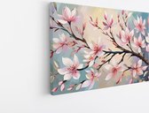 Saammp Canvas Schilderij - Roze bloemen aan tak - Abstract - 70x50 - Foto op canvas - Wanddecoratie - Muurdecoratie Woonkamer - Kantoor Decoratie