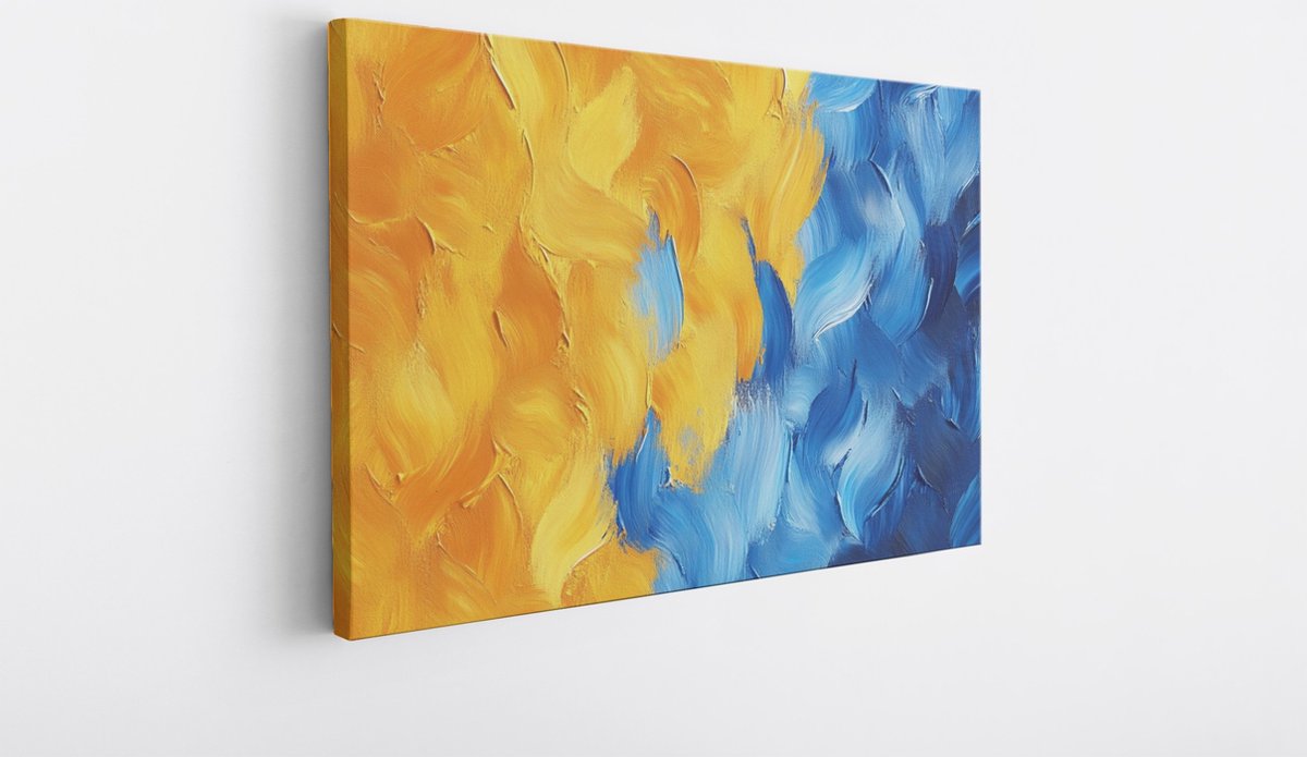 Saammp Canvas Schilderij - Oranje blauw mix - Abstract - 40x30 - Foto op canvas - Wanddecoratie - Muurdecoratie Woonkamer - Slaapkamer decoratie - Canvas Print Multicolor