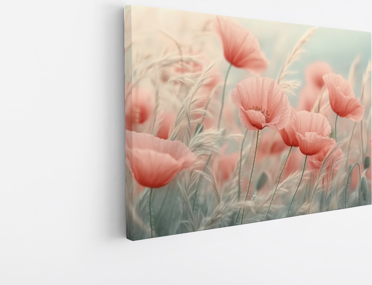 Saammp Canvas Schilderij - Zonnige Klaprozen in Beweging - Bloemen - Abstract - 45x30 - Foto op canvas - Wanddecoratie - Modern Interieur - Woonkamer Decoratie Multicolor