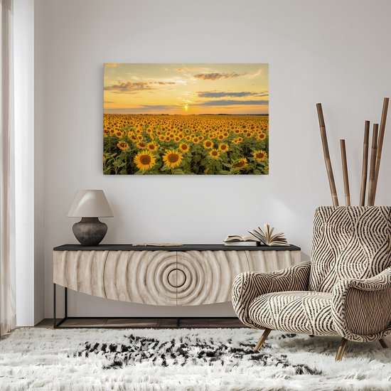 Tableau sur toile Saammp - Champ de tournesols - Paysage - Nature - 150x100 - Photo sur toile - Décoration murale - Décoration murale Salon - Décoration chambre - Impression sur toile