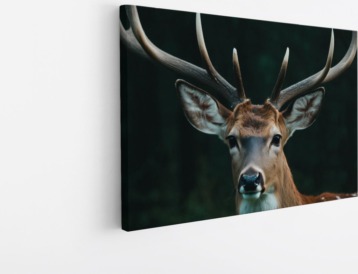Saammp Canvas Schilderij - Hert - Portret - Dieren - 70x50 - Foto op canvas - Wanddecoratie - Muurdecoratie Woonkamer - Slaapkamer decoratie - Canvas Print Multicolor