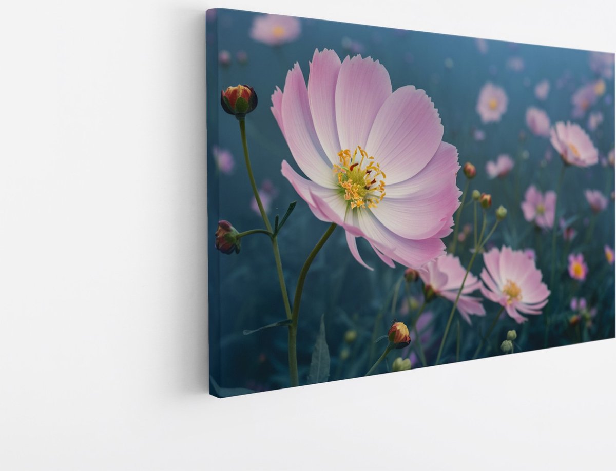 Saammp Canvas Schilderij - Grote Roze bloem - Natuur - 70x50 - Foto op canvas - Wanddecoratie - Muurdecoratie Woonkamer - Slaapkamer decoratie - Canvas Print Multicolor