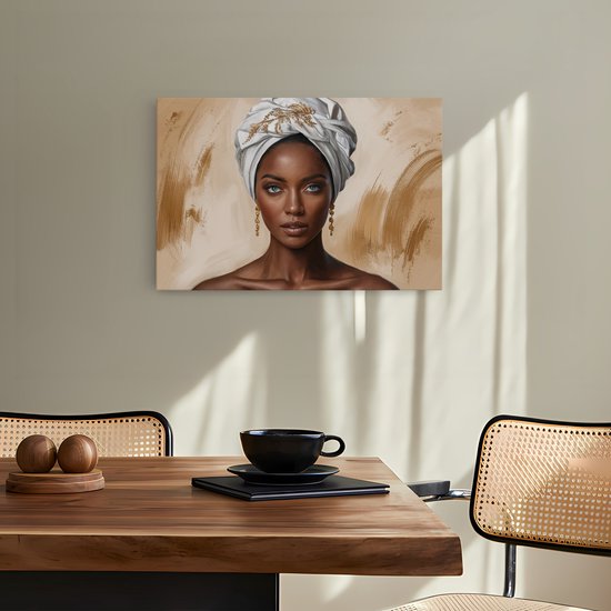 Tableau sur toile Saammp - Femme africaine - Bijoux - abstrait - Or - 50x40 - Photo sur toile - Décoration murale - Décoration murale murale Salon - Décoration chambre - Impression sur toile