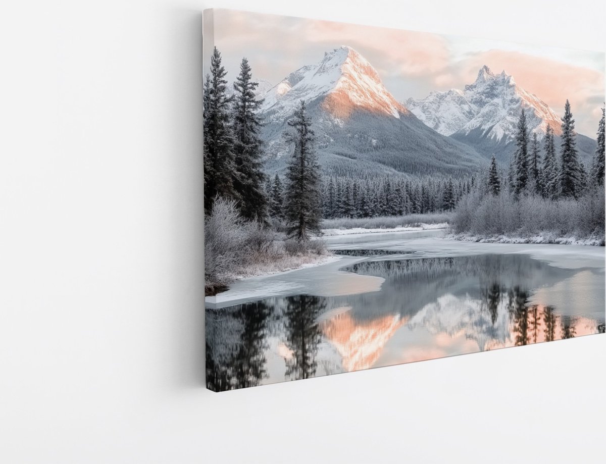 Saammp Canvas Schilderij - Winter landschap - Natuur - Bossen - 90x60 - Foto op canvas - Wanddecoratie - Muurdecoratie Woonkamer - Slaapkamer decoratie - Canvas Print Multicolor