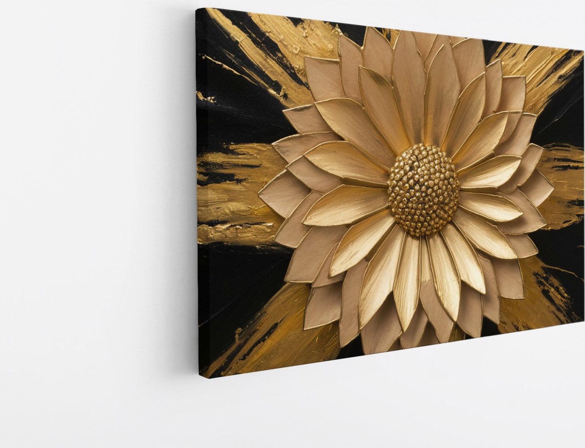 Saammp Canvas Schilderij - Goude Bloem - Natuur - Abstract - 30x20 - Foto op canvas - Wanddecoratie - Muurdecoratie Woonkamer - Kantoor Decoratie Multicolor