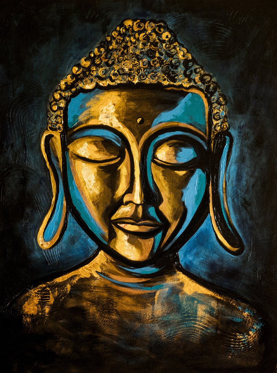 karo-art Poster- Boeddha Kunst, getekende Boeddha op premium poster Multikleur