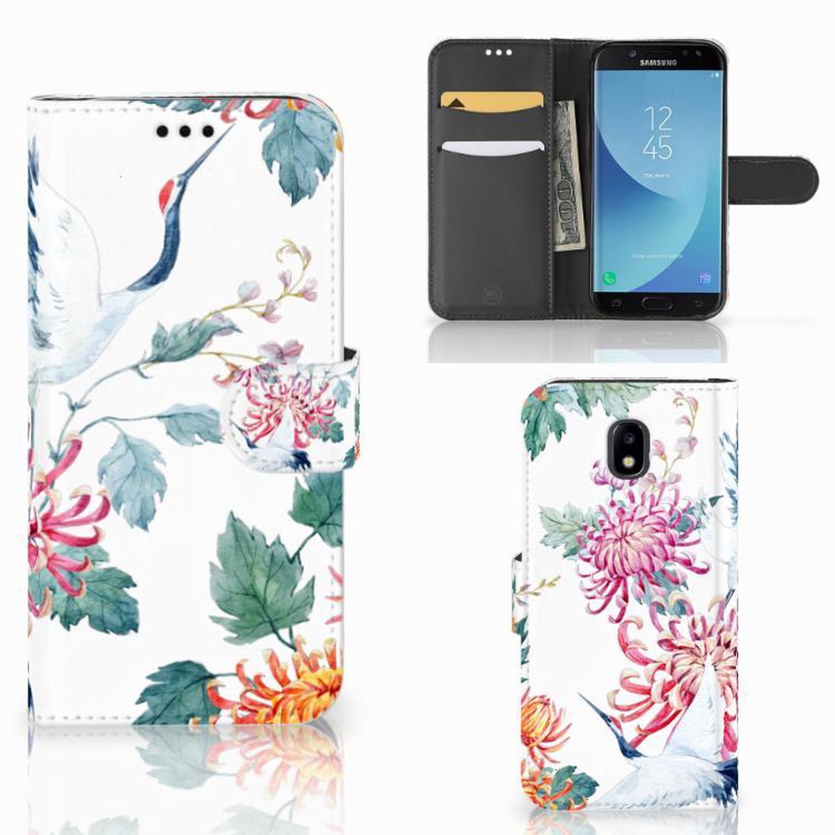 Samsung Galaxy A30 Telefoonhoesje met Pasjes Bird Flowers