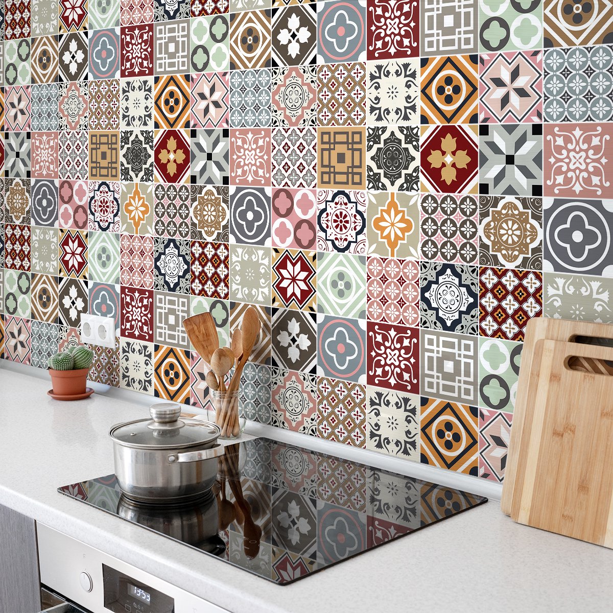 Ambiance Sticker Zelfklevende muurtegelstickers voor keuken en badkamer - 30 YOMIA cementtegelstickers - 30 stickers 15x15cm Multi color