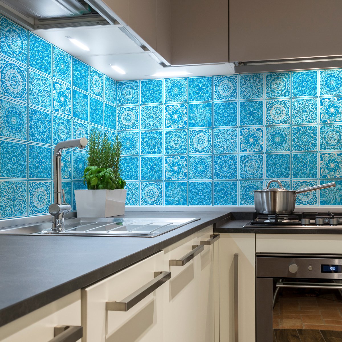 Ambiance Sticker Zelfklevende muurtegelstickers voor keuken en badkamer - 30 etnische cementtegelstickers KALISKA - 30 stickers 15x15cm Multi color
