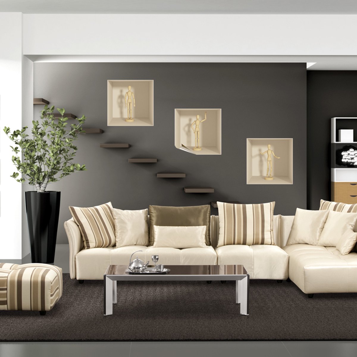 Ambiance Sticker Sticker met 3D-effect en 3 silhouetten, 30 x 90 cm Multi color