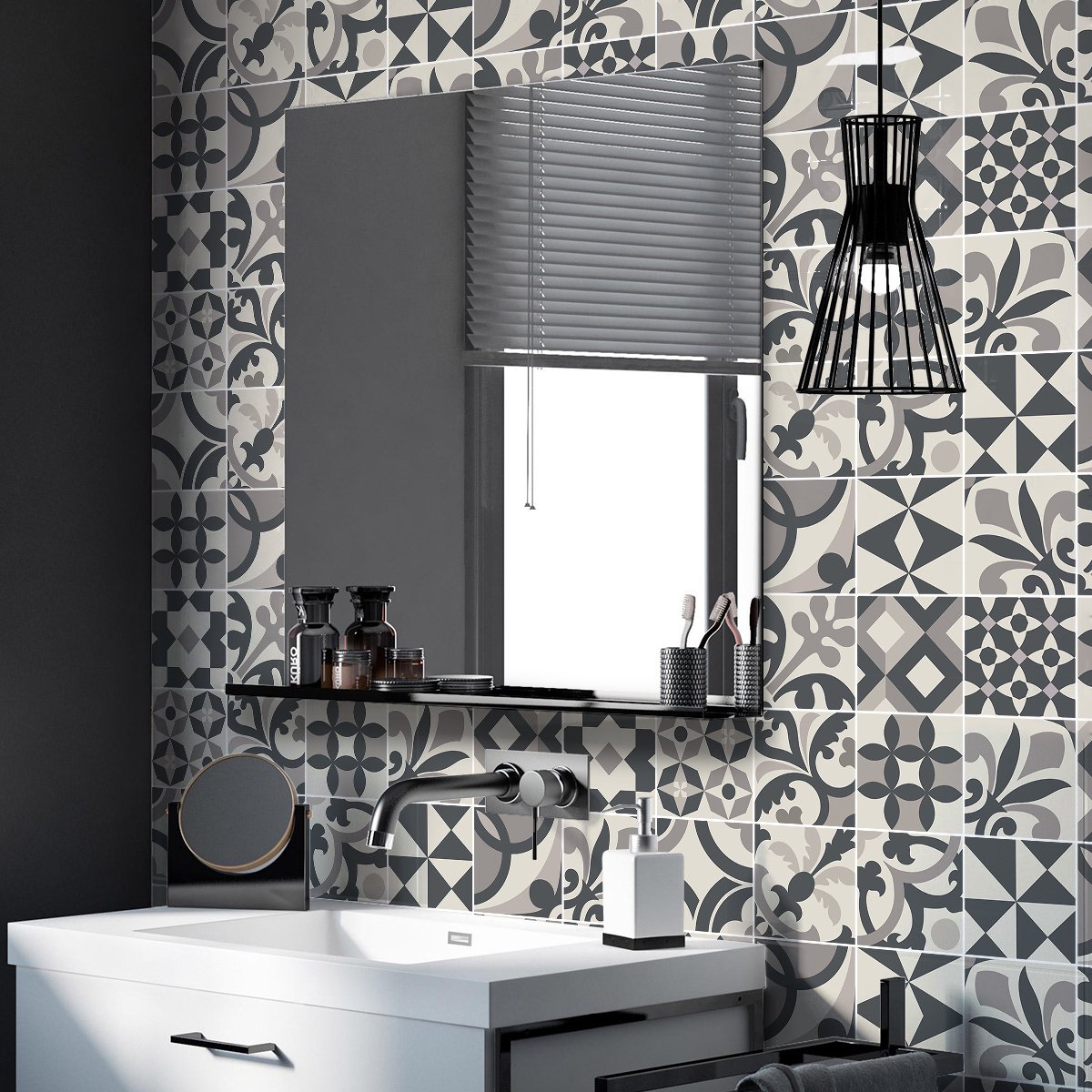 Ambiance Sticker Zelfklevende muurstickers in tegelpatroon voor keuken en badkamer - 24 cementtegelstickers, Azulejos Urbellara-stijl - 24 stickers, 20x20 cm Multi color