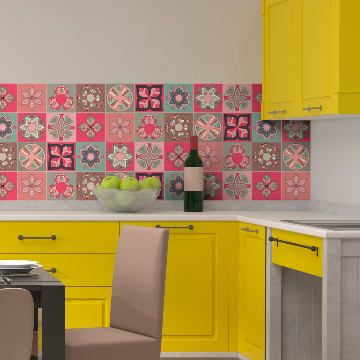 Ambiance Sticker Zelfklevende tegelmuurstickers voor keuken en badkamer - 9 Santiago cementtegelstickers - 9 stickers 20x20cm Multi color