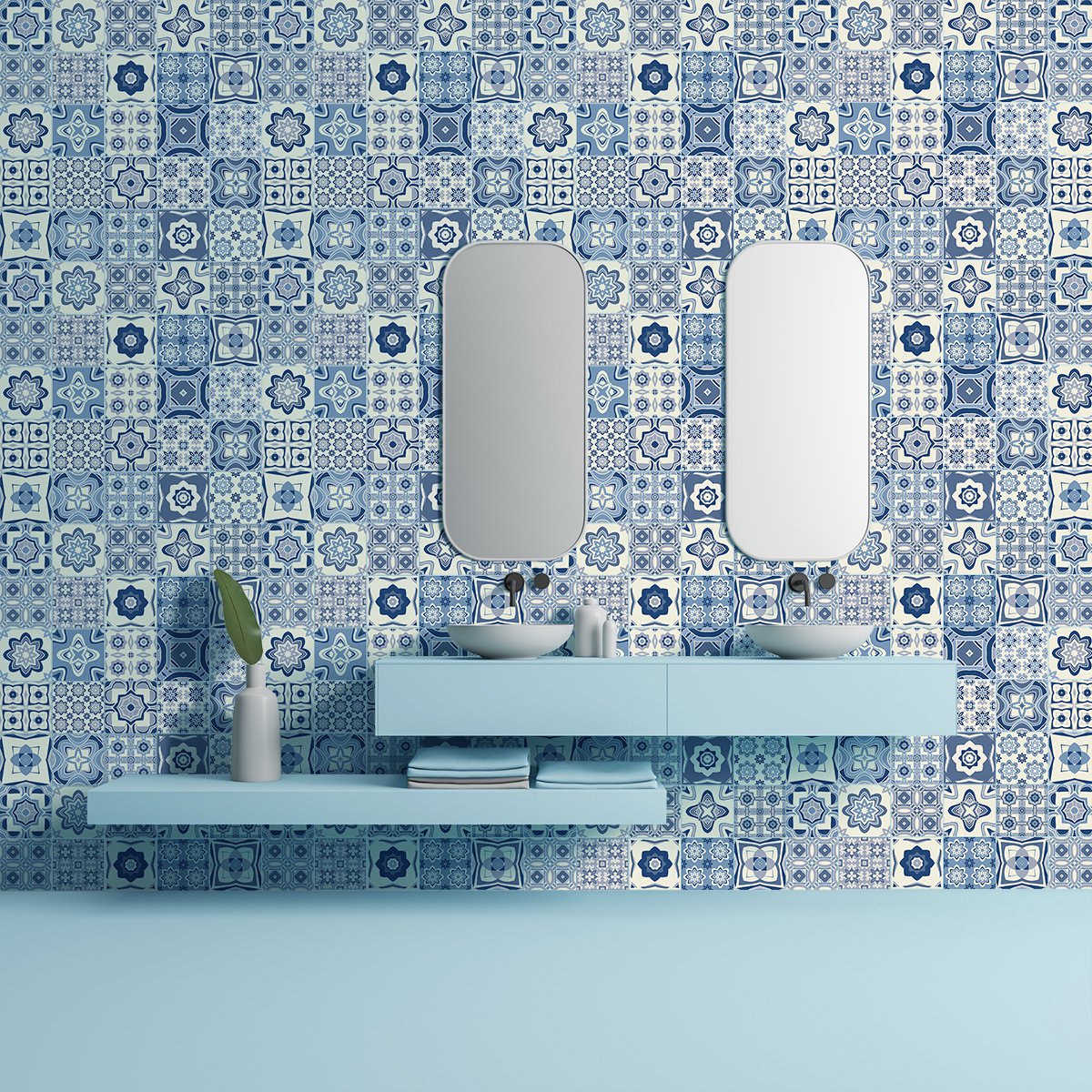 Ambiance Sticker Zelfklevende tegelmuurstickers voor keuken en badkamer - 60 Azulejos Miah tegelstickers - 60 stickers 15x15cm Multi color