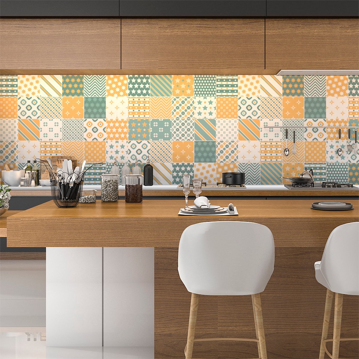Ambiance Sticker Zelfklevende tegelmuurstickers voor keuken en badkamer - 60 DAGMAR cementtegelstickers - 60 stickers 10x10cm Multi color