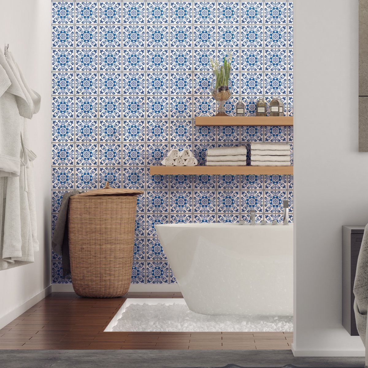 Ambiance Sticker Zelfklevende tegelmuurstickers voor keuken en badkamer - 60 Delftse en Utrechtse cementtegelstickers - 60 stickers, 20x20cm Multi color