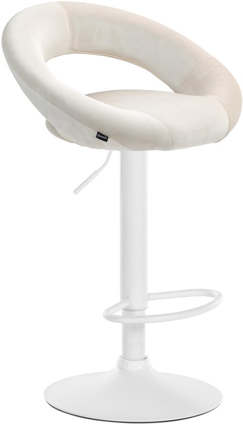 Tabouret de bar CLP Olinda - avec dossier - réglable en hauteur - pivotant - repose-pieds - velours - velours - blanc/crème