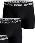 Twee zwarte Björn Borg boxershorts op elkaar, met witte merknaam op de elastische band.