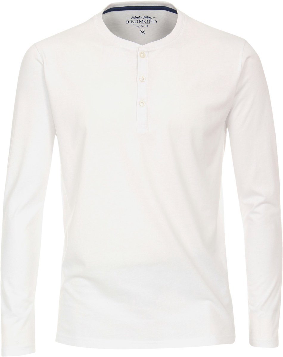 Redmond regular fit T-shirt - lange mouw O-hals met knoopsluiting - wit