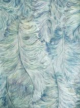Exclusief behang Profhome 822207 vinylbehang gestempeld met veren glimmend blauw pastelviolet crèmewit zilver 5,33 m2