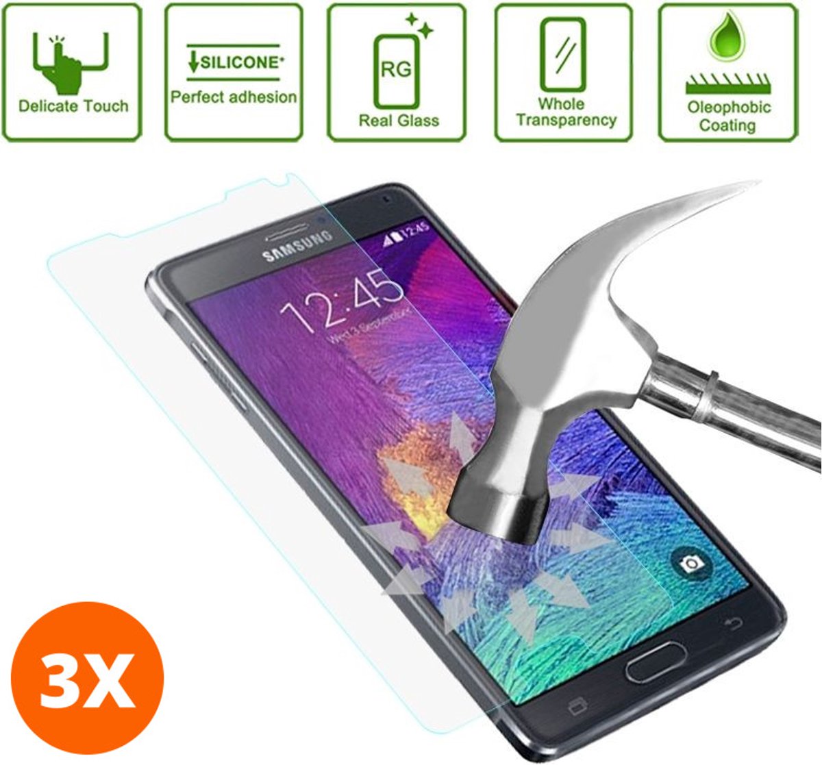 Mobigear Screenprotector geschikt voor Samsung Galaxy Note 4 Glazen | Mobigear Screenprotector - Case Friendly (3-Pack)
