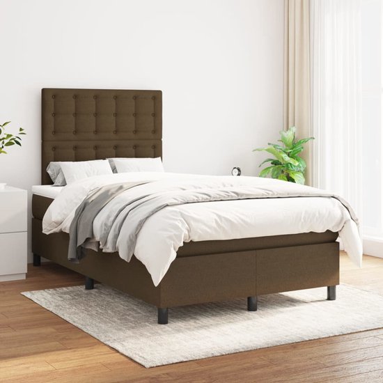 vidaXL Sommier avec matelas Tissu Marron foncé 120x200 cm - Sommier - Sommiers - Lit - Meubles de couchage