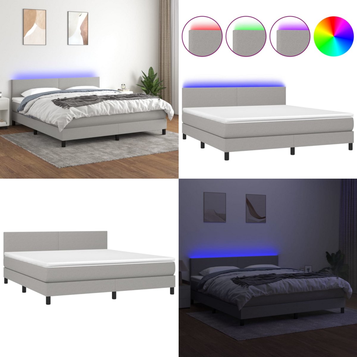vidaXL Boxspring met matras en LED stof lichtgrijs 160x200 cm - Boxspring - Boxsprings - Bed - Slaapmeubel