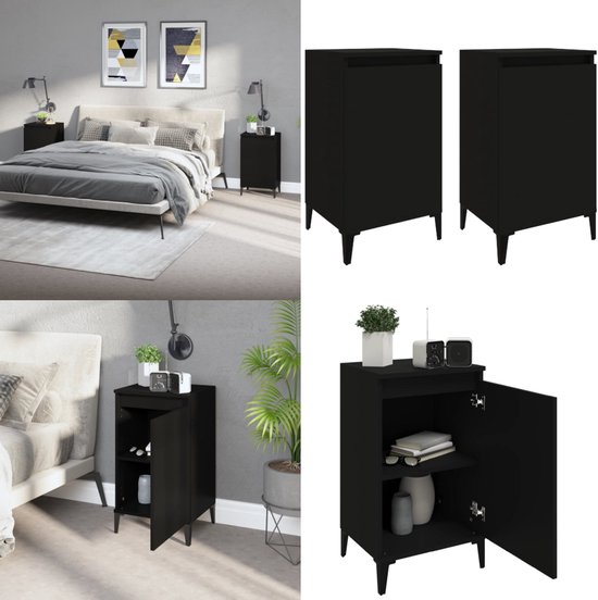 vidaXL Tables de chevet 2 pcs 40x35x70 cm Bois fini Noir - Table de chevet - Tables de chevet de chevet - Table de chevet - Armoire