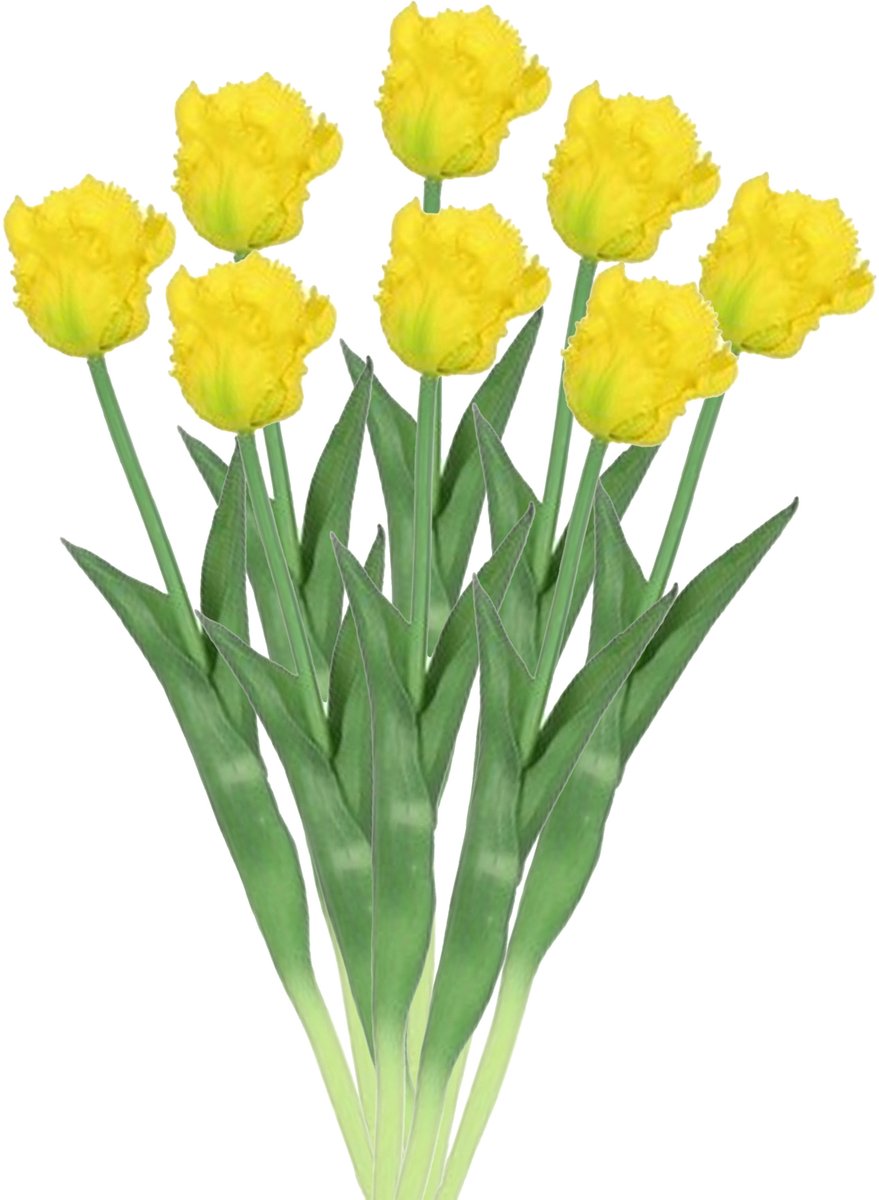 Countryfield Kunstbloemen boeket tulp Parkiet - 8x - geel - real touch - levensecht - 40 cm