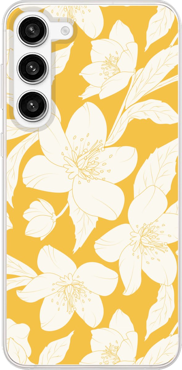Telefoonhoesje Geschikt voor Samsung Galaxy S23 Plus hoesje - Bloemen - Patroon - Geel - Wit - Siliconen Telefoonhoesje Telefoonhoesje