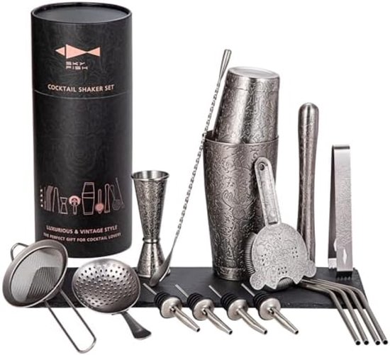 Cocktailset 18-delige barman kit met 3D reliëf ontwerp - professionele barware set