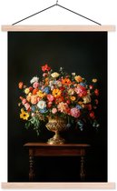 Posterhanger incl. Poster 40x60 cm - Schoolplaat - Goud - Bloemen - Kleuren - Vaas - Textielposter - Blanke latten