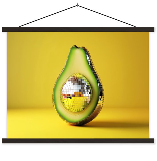 Posterhanger incl. Poster 150x113 cm - Schoolplaat - Avocado - Discobal - Geel - Glitter - Textielposter - Zwarte latten