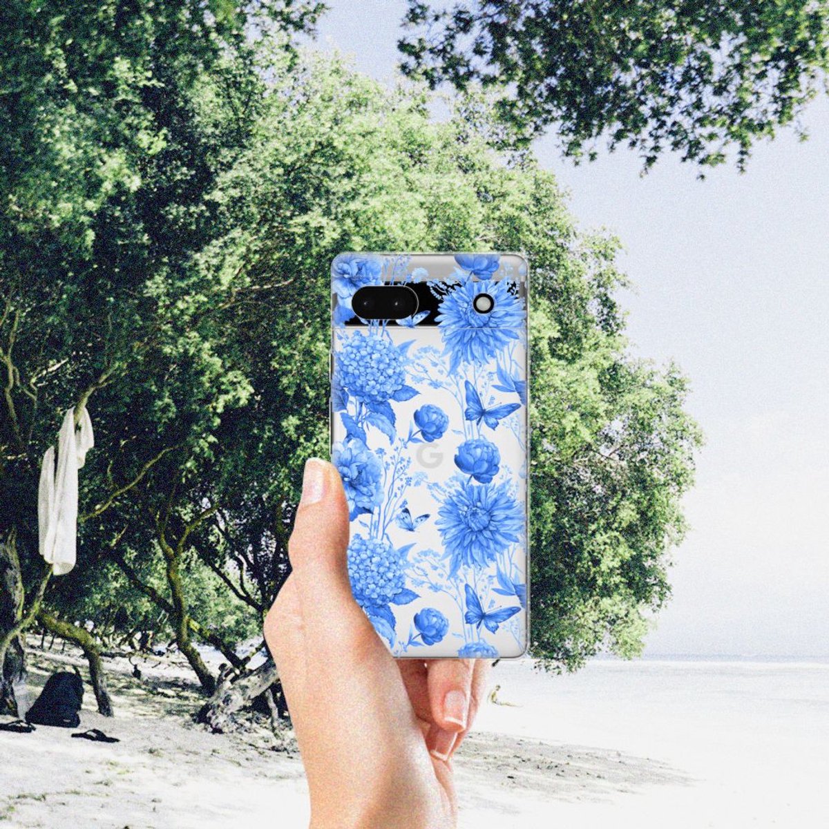 TPU Case voor Google Pixel 6A Flowers Blue