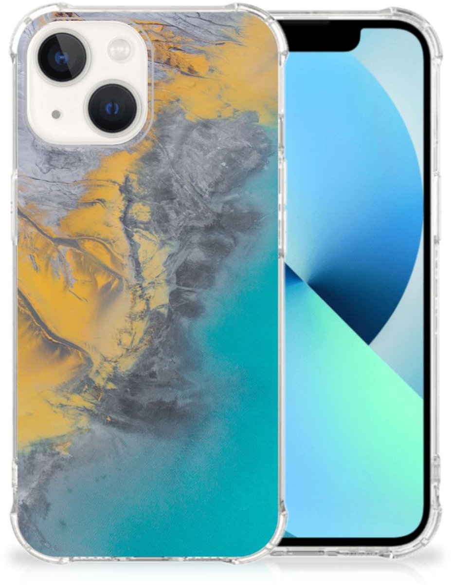 iPhone 13 Anti-Shock Hoesje Marble Blue Gold