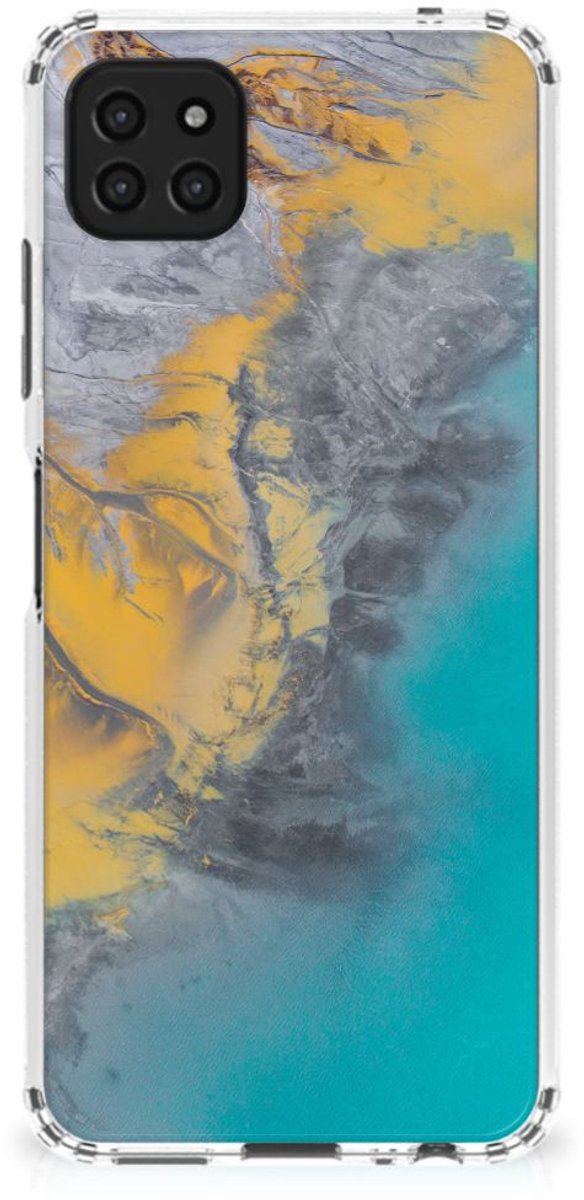 Samsung Galaxy A22 5G Anti-Shock Hoesje Marble Blue Gold