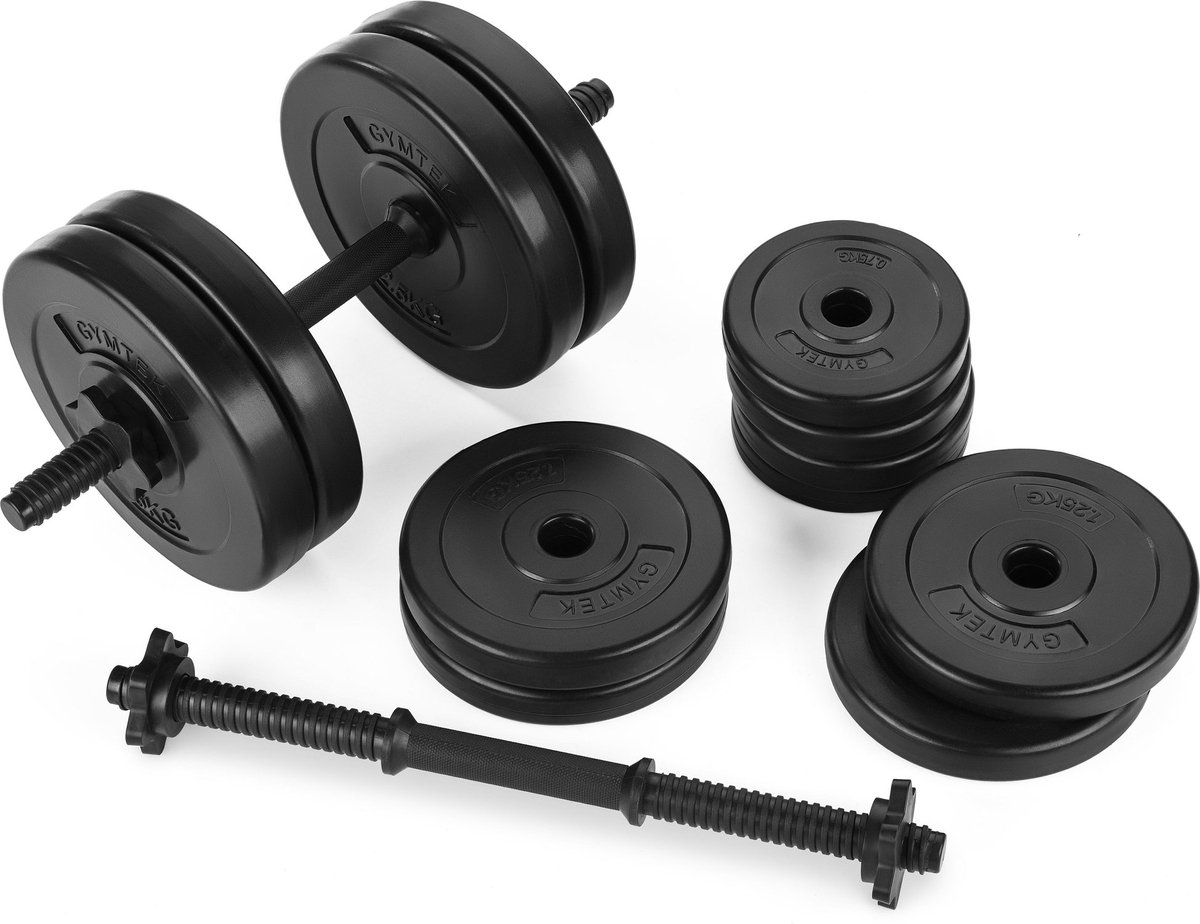 Gymtek® Halterset 20kg - Dumbells Set - Verstelbare Dumbells - 2x Halterstang - 4x 2,5kg, 4x 1,25kg, 4x 1kg - Halterset voor Krachttraining, Workout, Home Gym, Fitness thumbnail 3