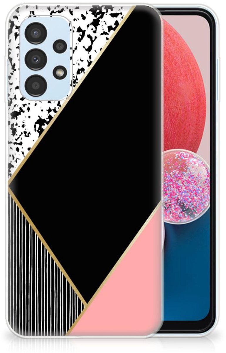 Samsung Galaxy A13 4G TPU Hoesje Zwart Roze Vormen