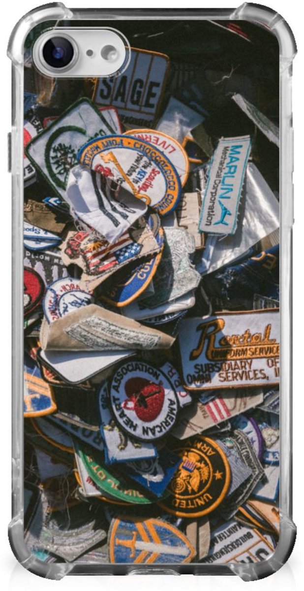 Back Cover voor iPhone SE 2022/2020 | iPhone 8/7 Anti-shock Hoesje met foto Badges
