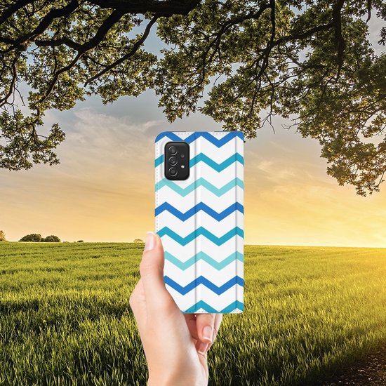 Coque Photo Samsung Galaxy A03s Smart Cover Zigzag Blauw