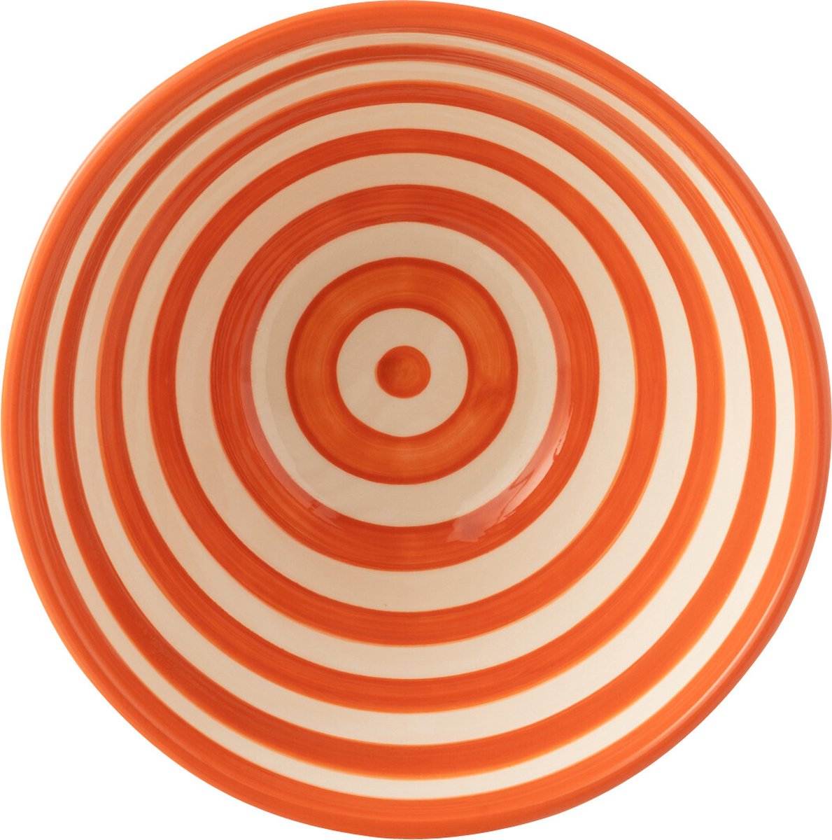 J-Line kom Granada Stripes High - keramiek - wit/oranje - medium - Ø 22 cm